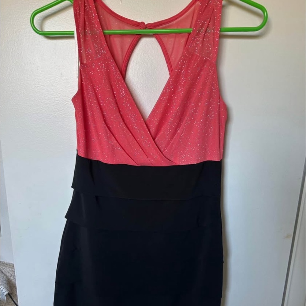 Enfocus Studio Sparkling Pink and Black Backless Dress
